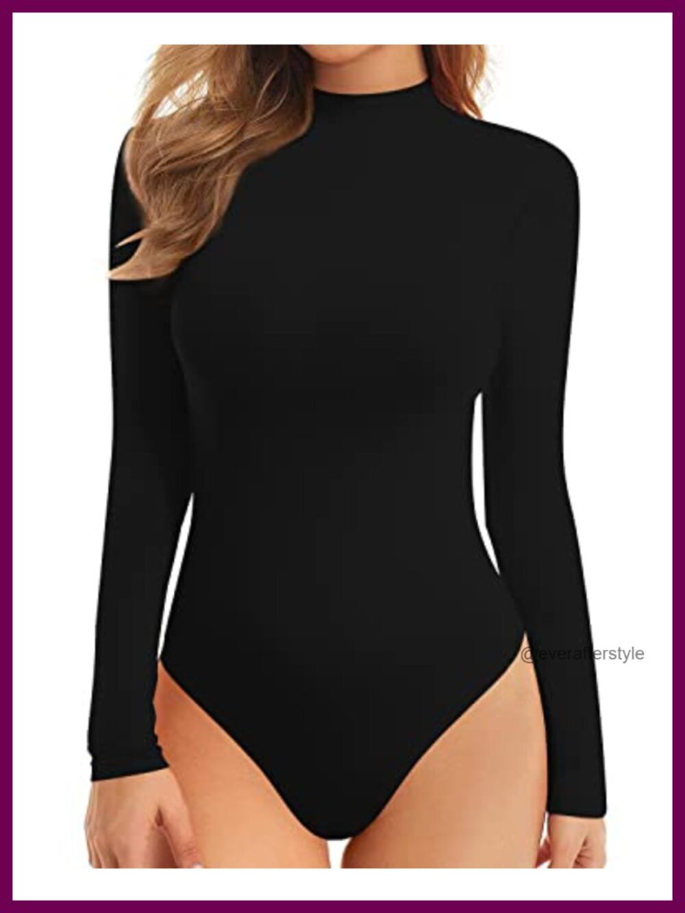 Mock Turtleneck Long Sleeve Bodysuit Slim Fit Snap Closure